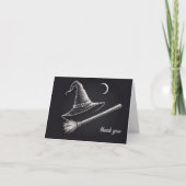 Trendy Spooky Halloween Hexenhut und Besen schwarz Dankeskarte (Vorderseite)