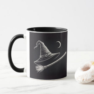Trendy Spooky Halloween Hexenhut und Besen schwarz Tasse