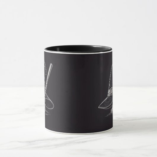 Trendy Spooky Halloween Hexenhut und Besen schwarz Tasse (Zentrum)