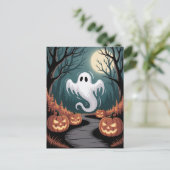 Trendy spooky Halloween Pumpkin Ghost Moon forest  Postkarte (Stehend Vorderseite)