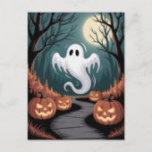 Trendy spooky Halloween Pumpkin Ghost Moon forest Postkarte (Vorderseite)