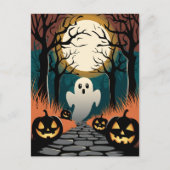 Trendy spooky Halloween Pumpkin Ghost Moon forest Postkarte (Vorderseite)