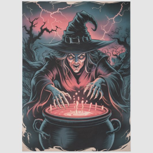 Trendy Spooky Halloween witch and Cauldron Seidenpapier (Vorderseite)