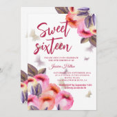 Trendy Spring Butterfly Tulpen 16 . Geburtstag Einladung (Vorne/Hinten)