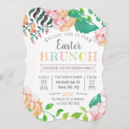 Trendy Spring Floral Oaster Brunch Einladung (Vorne/Hinten)