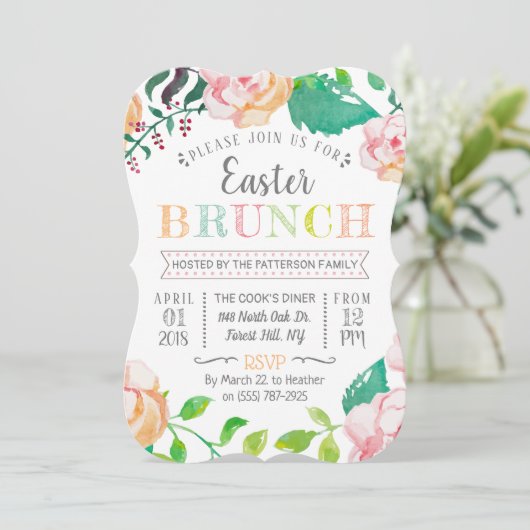 Trendy Spring Floral Oaster Brunch Einladung (Stehend Vorderseite)