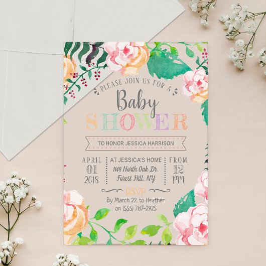 Trendy Spring Floral Typografy Baby Shower Acryleinladungen