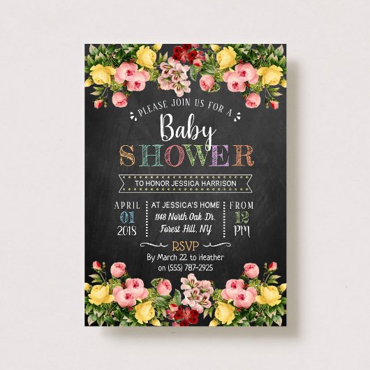 Trendy Spring Floral Typografy Baby Shower Einladung