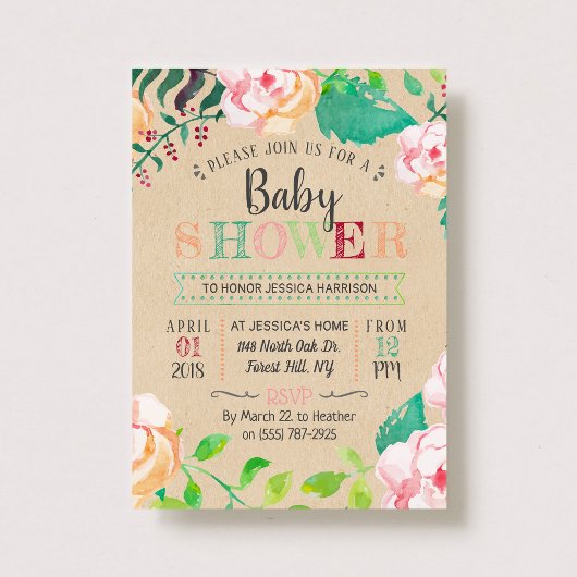 Trendy Spring Floral Typografy Baby Shower Einladung