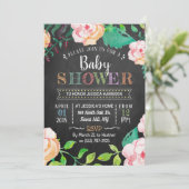 Trendy Spring Floral Typografy Baby Shower Einladung (Stehend Vorderseite)