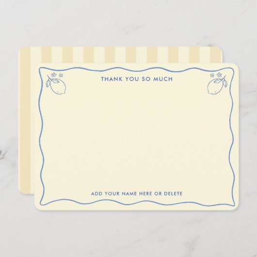 Trendy Squiggle Border Lemon Doodles Bridal Shower Dankeskarte (Vorne/Hinten)