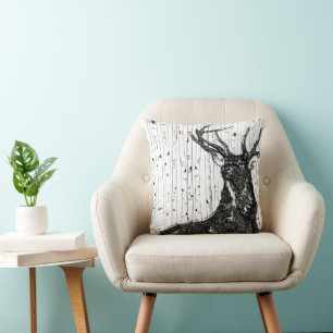 Trendy Stag Deer und Birch Tree Pillow Kissen
