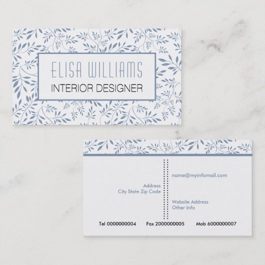 Trendy staubblaue Blätter Blumenmuster und Rahmen Visitenkarte (Vorne/Hinten)