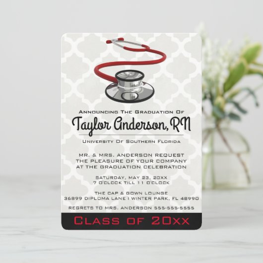 Trendy Stethoscope Medical School Abschluss Einladung (Stehend Vorderseite)