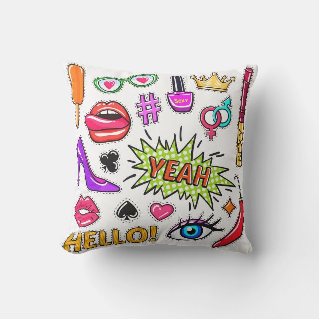 "Trendy Sticker Throw Kissen (Vorderseite)