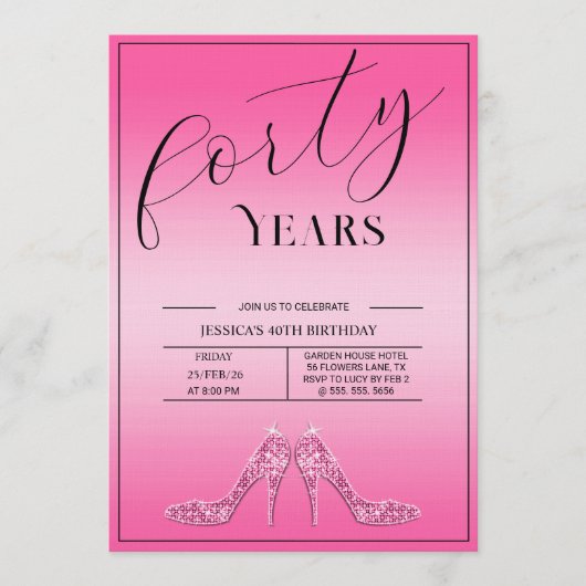 Trendy Stiletto's Modern Feminine 40th Birthday Einladung (Vorderseite)