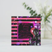 Trendy stilvolle Chic Pink und Black Birthday Part Einladung (Stehend Vorderseite)