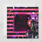 Trendy stilvolle Chic Pink und Black Birthday Part Einladung (Vorderseite)