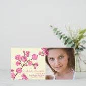 Trendy stilvolle Kirschblüte Abschluss Fotokarte Ankündigung (Stehend Vorderseite)