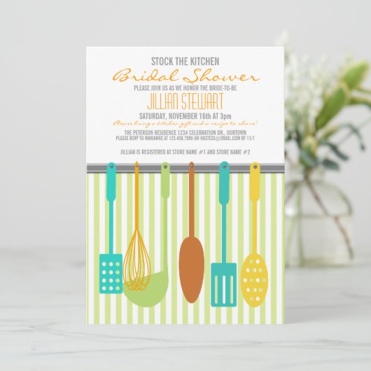 Trendy Stock the Kitchen Bridal Dusche Einladungen (Stehend Vorderseite)