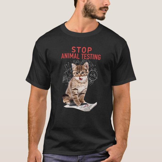 Trendy Stopp Animal Testing Math Kitten Graphic T-Shirt (Vorderseite)