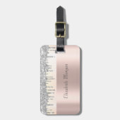 Trendy, Streifen Silver Glitzer Tropfen, Rose Gold Gepäckanhänger (Vorderseite vertikal)