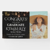 Trendy String Lights Foto Graduation Party Banner (Horizontal)