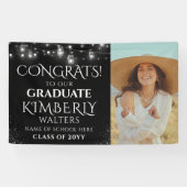 Trendy String Lights Foto Graduation Party Banner (Horizontal)