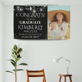 Trendy String Lights Foto Graduation Party Banner
