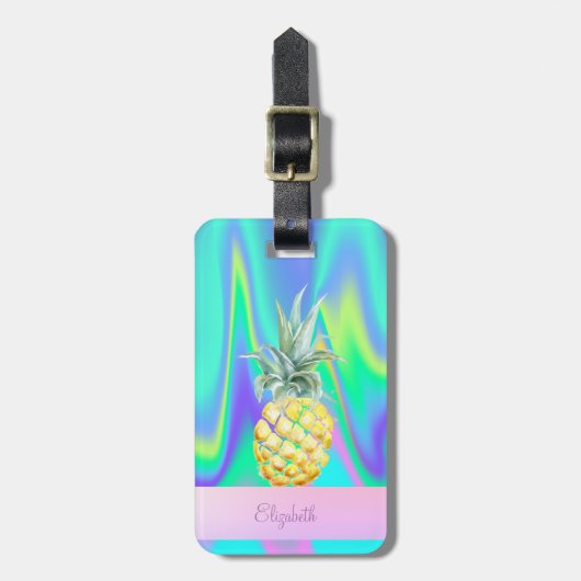 Trendy Stripe Pineaple Holographic Gepäckanhänger (Vorderseite vertikal)