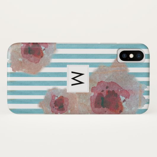 Trendy Striped Boho Chic Monogramed Floral Case-Mate iPhone Hülle (Rückseite (Horizontal))