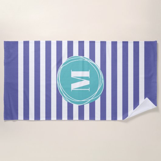 Trendy Striped Monogram Strandtuch (Vorderseite)