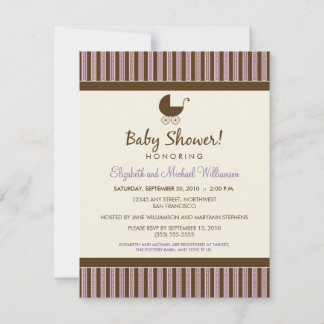 Trendy Stripes Babydusche Einladung (lila/braun)