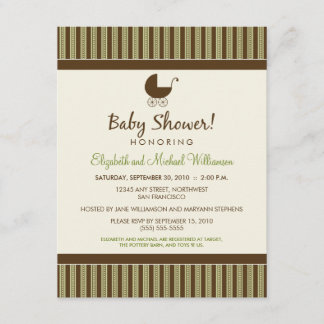 Trendy Stripes Babydusche Einladung (Limon/braun)
