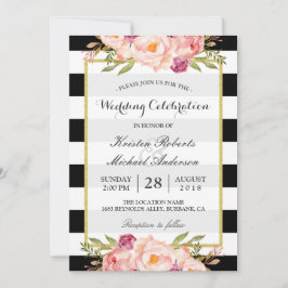 Trendy Stripes Floral Gold Hochzeit Einladung
