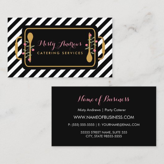 Trendy Stripes Party Caterer Floral Serviertablett Visitenkarte (Vorne/Hinten)
