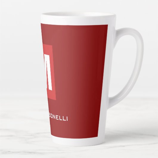 Trendy stylische dunkelrote, weiße Monogramm Ihren Milchtasse (Rechts)