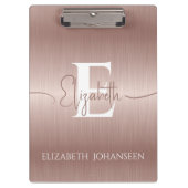 Trendy Stylische Rose Gold Brushed Metal Mit Monog Klemmbrett (Vorderseite)