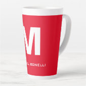 Trendy stylische rote weiße Monogramm Ihren Namen Milchtasse (Rechte Ecke)