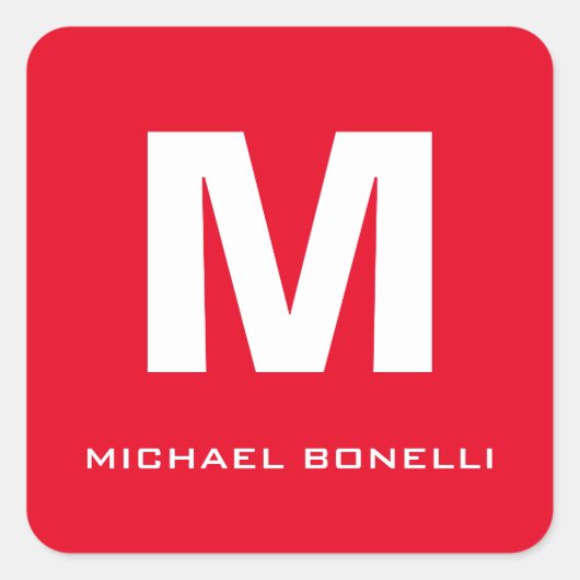 Trendy stylische rote weiße Monogramm Ihren Namen Quadratischer Aufkleber (Vorderseite)