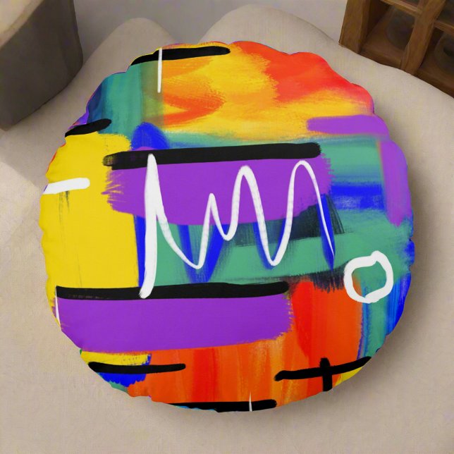 Trendy Stylish Abstrakt Artwork Rainbow Rundes Kissen (Von Creator hochgeladen)