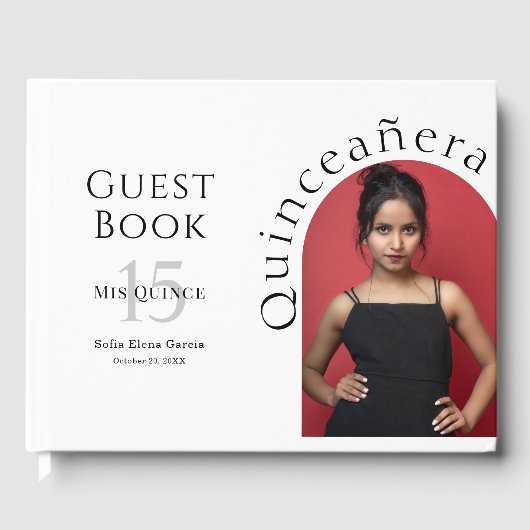 Trendy Stylish Arch Foto Quinceanera Gästebuch (Vorderseite)