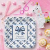 Trendy Stylish Blue Floral Bows Graduation Party Pappteller (Party)