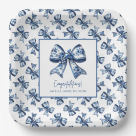 Trendy Stylish Blue Floral Bows Graduation Party Pappteller
