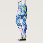 Trendy Stylish Blue Pink Lilly Floral Muster Leggings (Links)