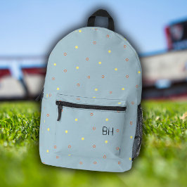 Trendy Stylish Blue Polka Dots Monogram Initials Bedruckter Rucksack