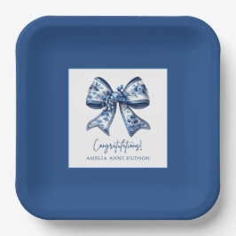 Trendy Stylish Bow Blue Graduation Party Pappteller
