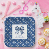 Trendy Stylish Floral Bows Blue Graduation Party Pappteller (Party)