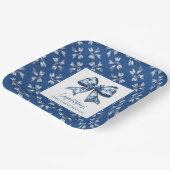 Trendy Stylish Floral Bows Blue Graduation Party Pappteller (Gewinkelt)