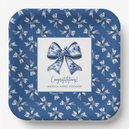 Trendy Stylish Floral Bows Blue Graduation Party Pappteller